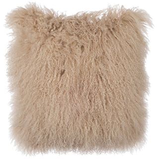 Slpr 24" X 24" Beige Mongolian Lamb Fur Pillow: Neutral Decorative Furry Throw Pillow for Couch and Bed, Fuzzy Sheep Skin Pillow Cover, Cream Fluffy Tibetan Sheepskin Wool Pillow Case