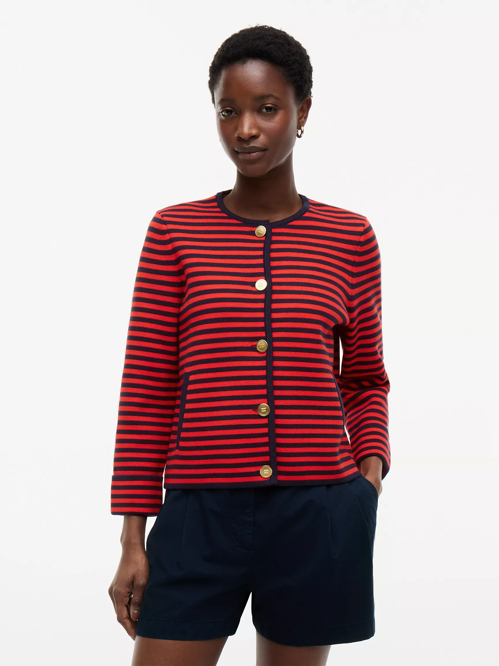 Tommy Hilfiger, Boxy Fit Gold-Button Striped Cardigan