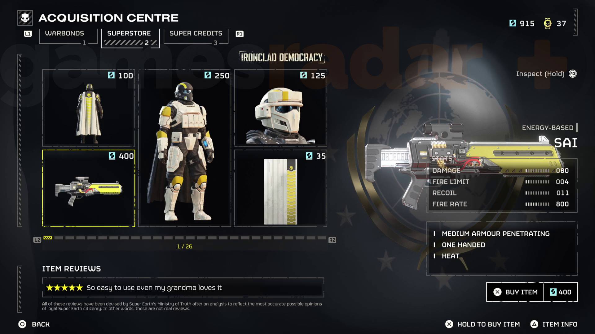 Helldivers 2 Ironclad Democracy Superstore item Sai energy weapon