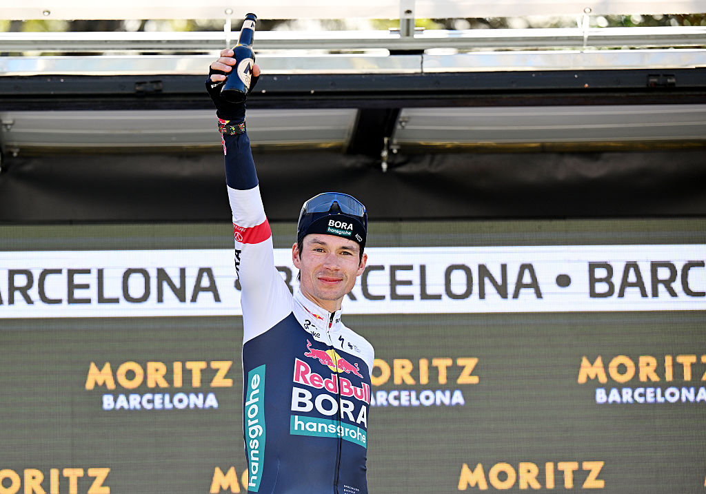 BARCELONA SPAIN MARCH 30 Primoz Roglic of Slovenia and Team Red Bull BORA Hansgrohe celebrates at podium as stage winner during the 104th Volta Ciclista a Catalunya 2025 Stage 7 a 882km stage from Barcelona to Barcelona UCIWT on March 30 2025 in Barcelona Spain Photo by Szymon GruchalskiGetty Images