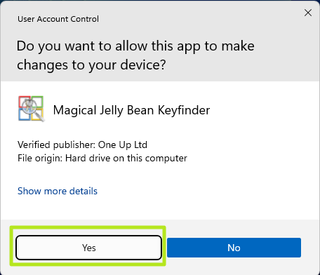 Magical Jelly Bean KeyFinder UAC prompt