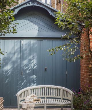 farrow and ball teal painted garage