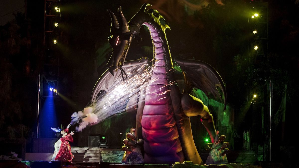 Mickey and Maleficent in Fantasmic