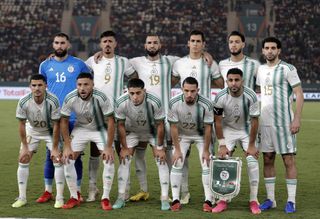 Algeria AFCON 2023 squad: The starting players for Algeria are posing for a group photo before the 2024 Africa Cup of Nations (CAN) Group D football match between Algeria and Angola at the Stade de la Paix in Bouake, Ivory Coast, on January 15, 2024. (Photo by Anis / APP)