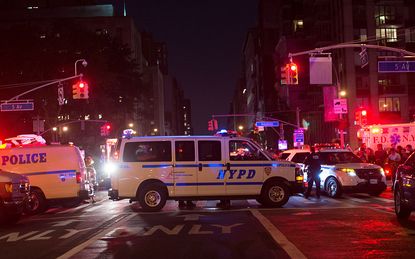 Police block the road at the site of an explosion in NYC's Chelsea neighborhood
