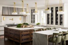 a kitchen island with lots of drawers