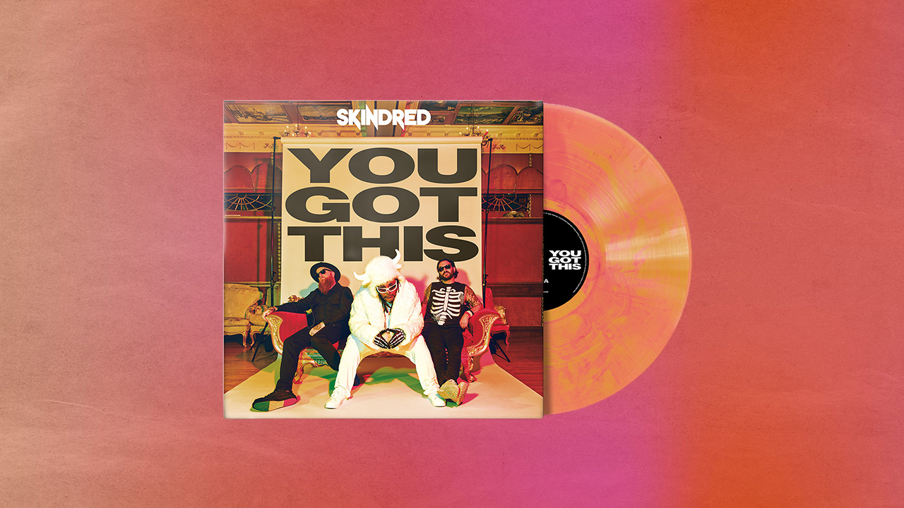 The front cover of the Skindred album You Got This, with an orange vinyl next to it