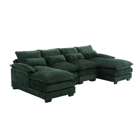 Jonpony 110.63"oversized U Shaped Couch,4 Seat Sectional Sofa, Boucle Fabric Convertible Upholstery Symmetrical Sofá Sleeper Sofa Couch With Double Chaise Lounge & Memory Foam for Living Room,green