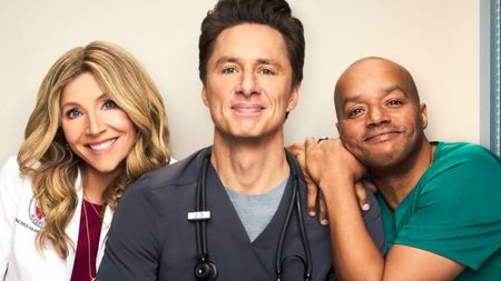 A close up of Elliot, J.D., and Turk close together in the Scrubs reboot