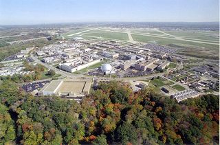 An aerial view of NASA's Glenn Research Center at Lewis Field, Cleveland, Ohio.