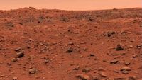 The first color image ever captured on the surface of Mars. NASA's Viking 1 lander took this photo on July 21, 1976.