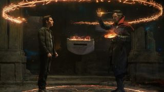 Doctor Strange (Benedict Cumberbatch) casts a spell for Peter Parker (Tom Holland)