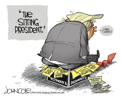 Political Cartoon U.S. Trump Sitting President William Barr Hope Hicks Congressional Subpoena