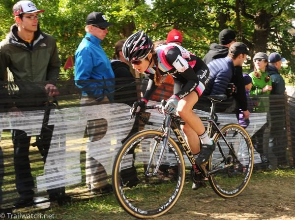 Julie Krasniak (Rapha-Focus) staying on her bike on the steepest climb