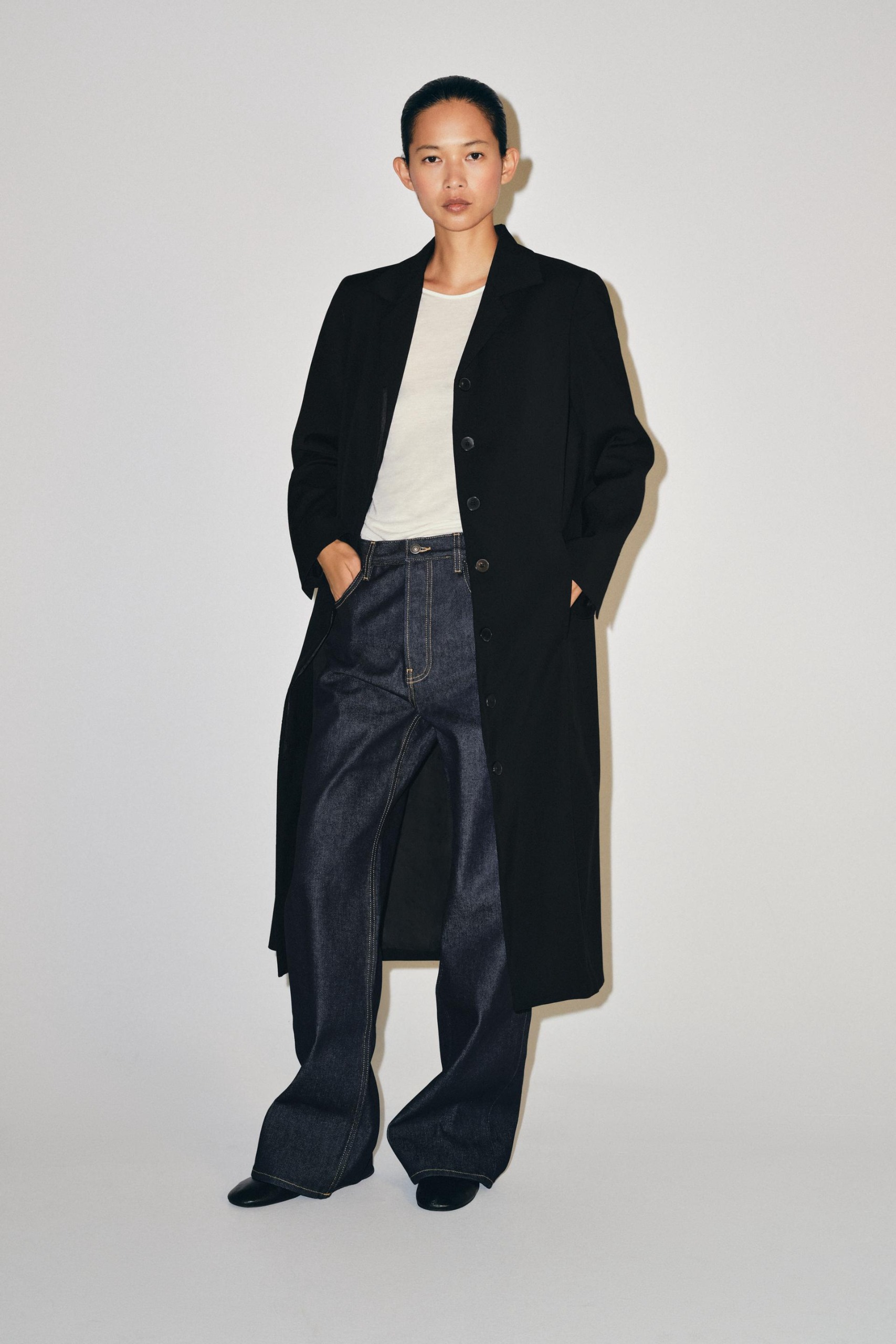 100% Wool Long Coat Zw Collection - Black - Xs