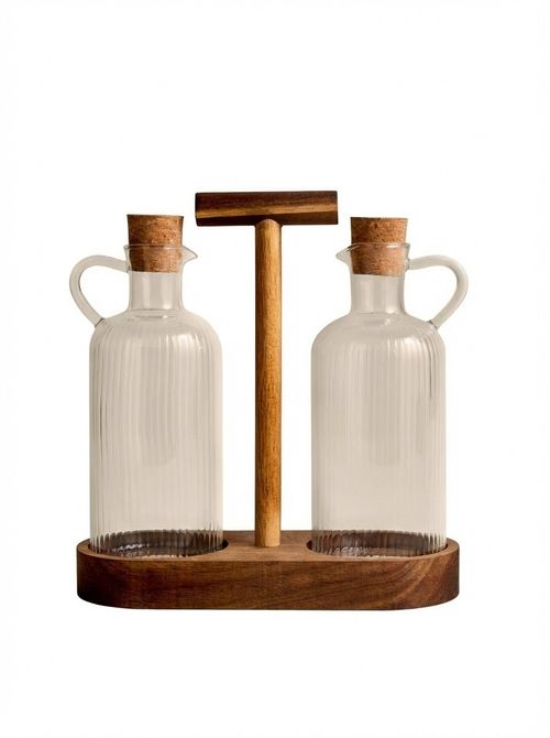 Set of 2 Glass Oil Pourers With Caddy