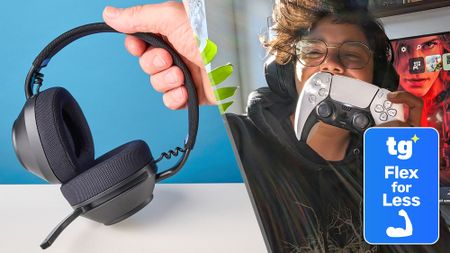 PowerA LucidSound LS500 headset and a person holding a PS5 DualSense controller