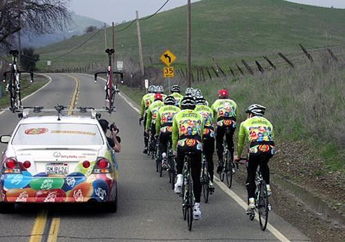 Time for some video footage as the team ride to Napa