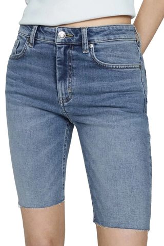 Capri Frayed Hem Denim Bermuda Shorts