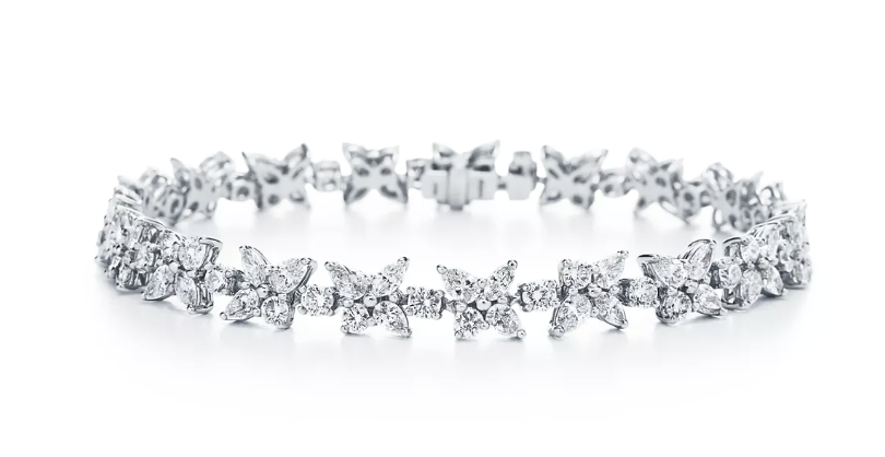 Tiffany &amp;amp; Co., Cluster Tennis Bracelet in Platinum with Diamonds