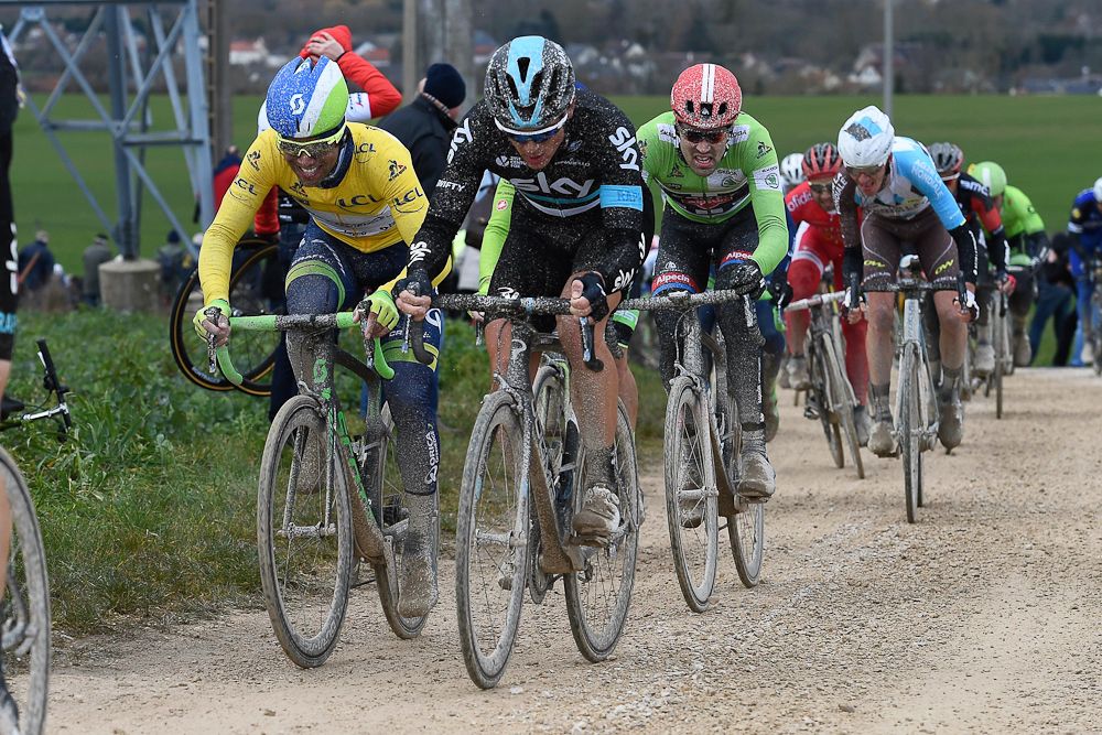 Michael Matthews (Team Orica Greenedge), Ben Swift (Team Sky) and Tom Dumoulin (Giant-Alpecin)