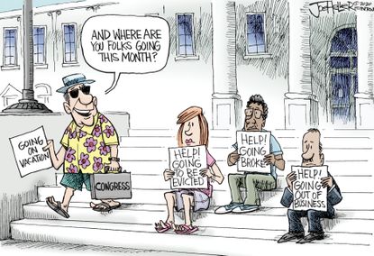 Political Cartoon U.S. Congress vacation covid crises