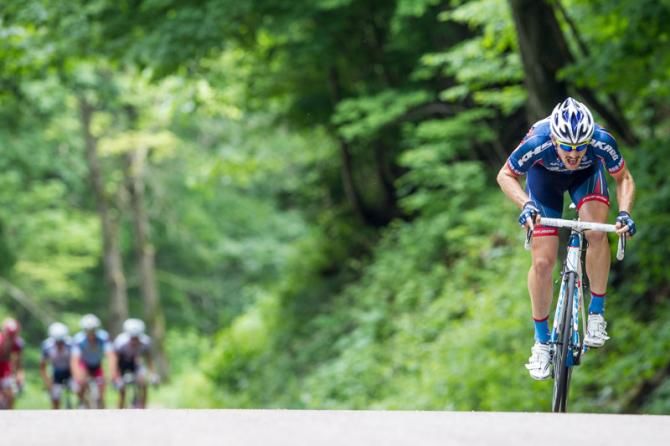 Chris Barton (CashCall) comes out of the break for a KOM.