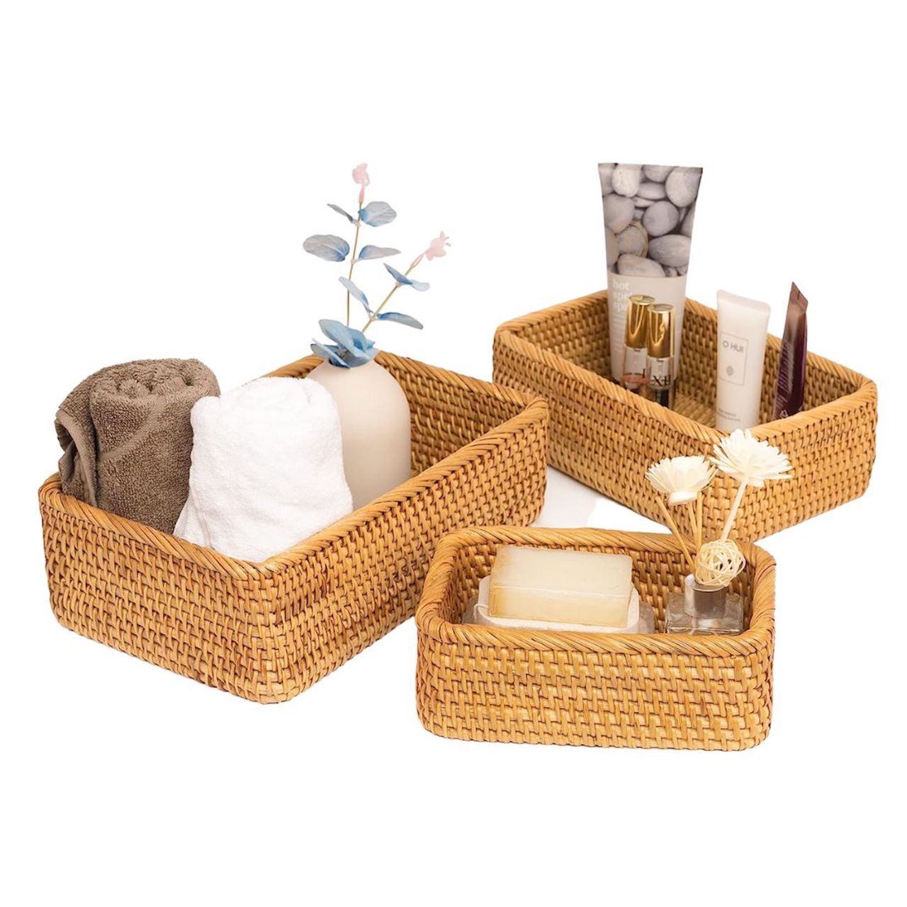 Keranjang rotan (set isi 3)