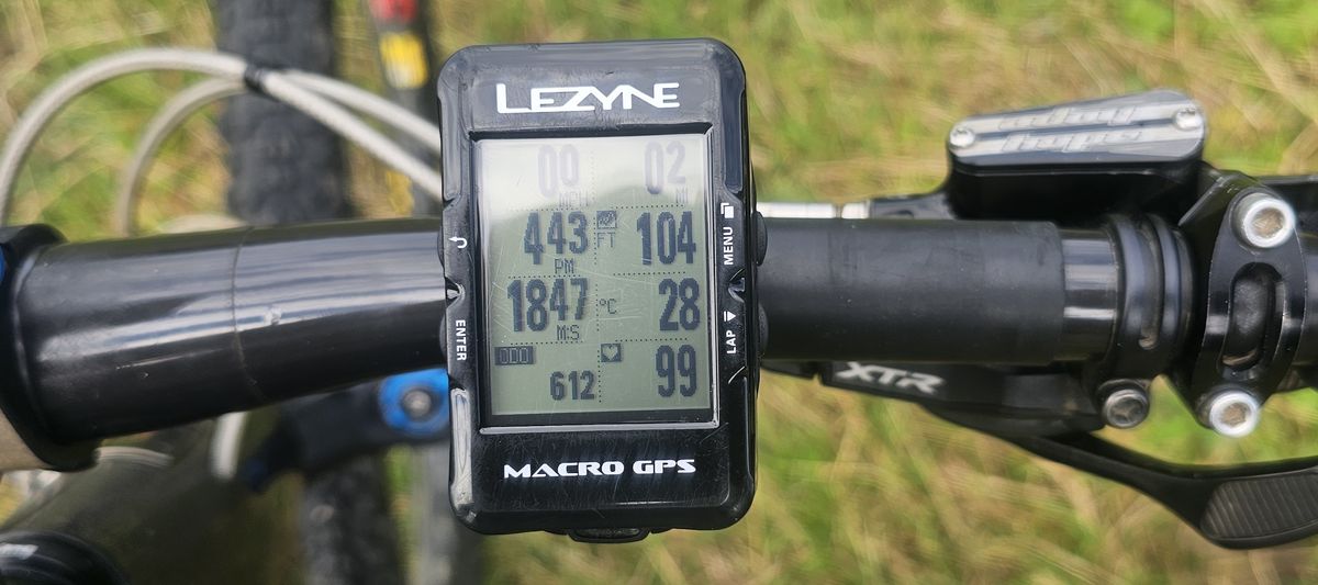 The Lezyne Macro GPS computer mounted on MTB handlebars