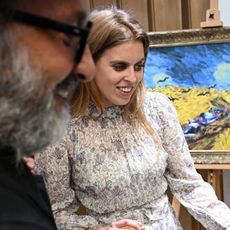 Princess Beatrice wearing a long floral dress to Mr. Brainwash by Clarendon Fine Art and Jack Barclay Bentley in London July 2024
