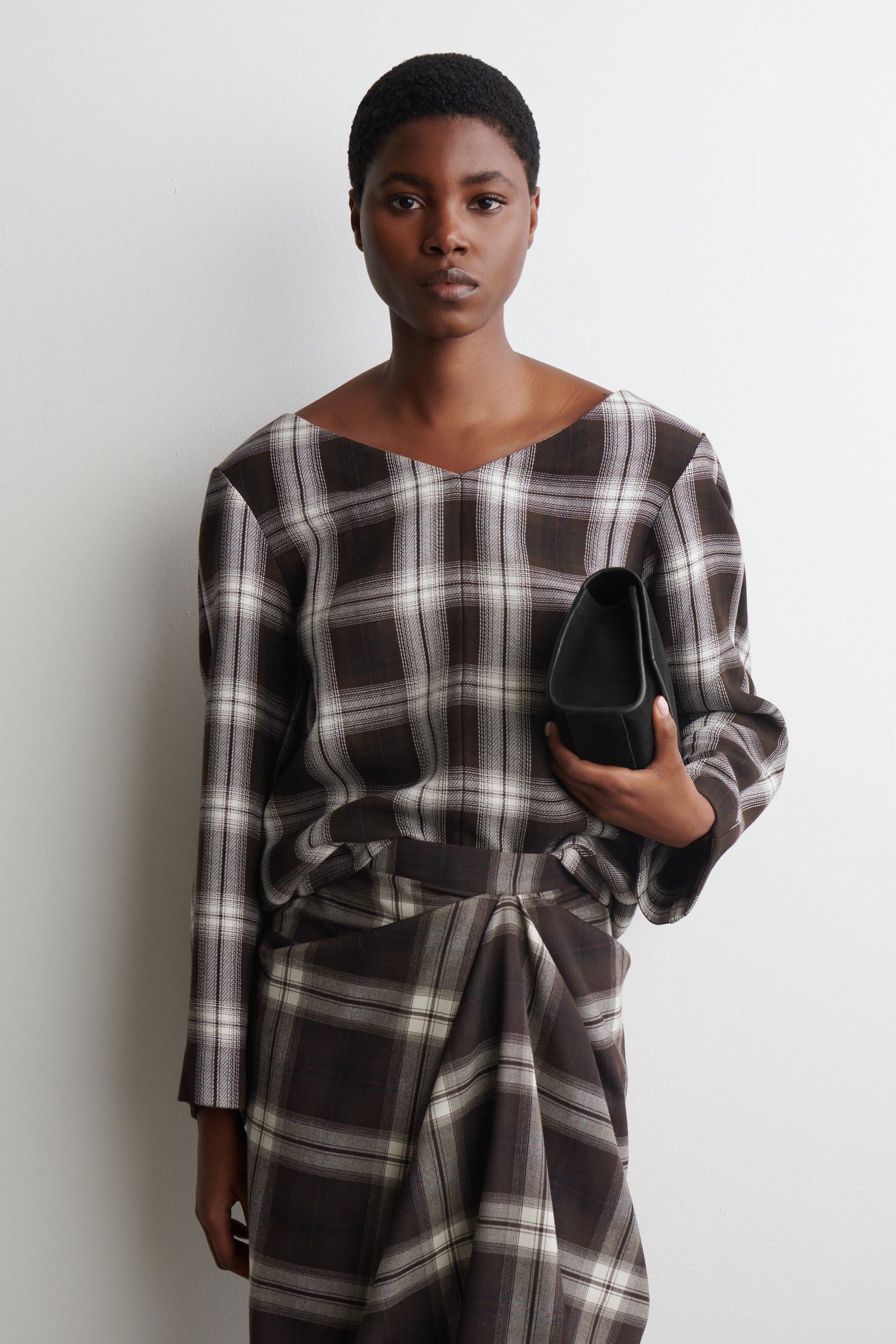 Checked V-Neck Top