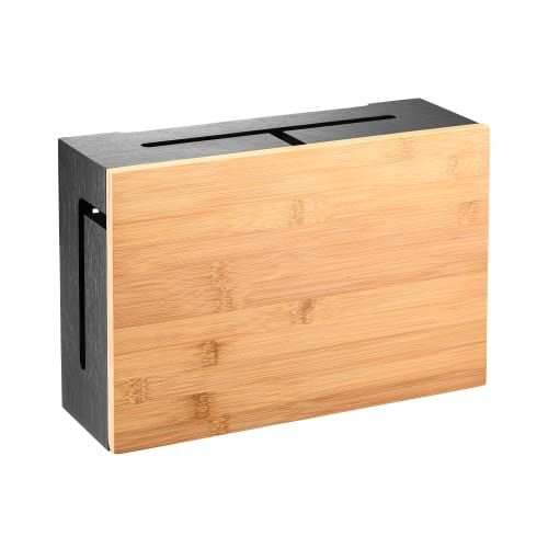 Bamboo Cable Management Box With Magnetic Lid 