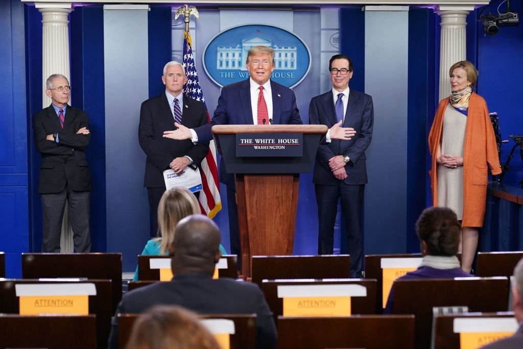 President Trump at a coronavirus task force hearing.