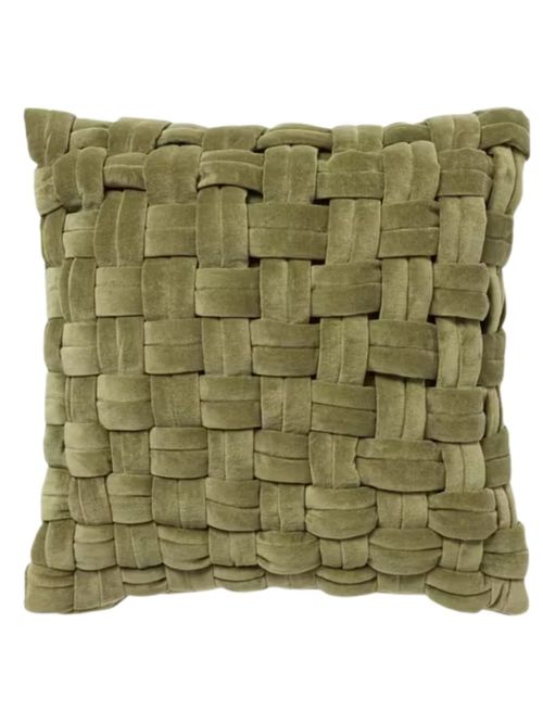 Velvet Basket Weave Cushion in Green