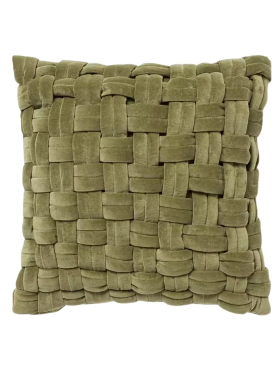 Velvet Basket Weave Cushion in Green