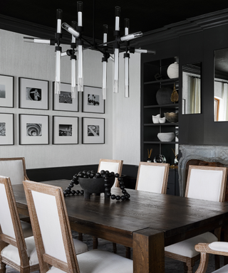 A black and white dining room