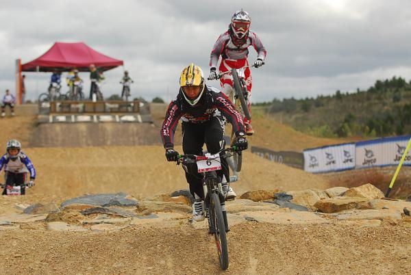 Graham Mudd makes light work of the rocky jump in the first straight.