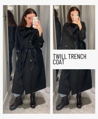 Woman wears black trench coat