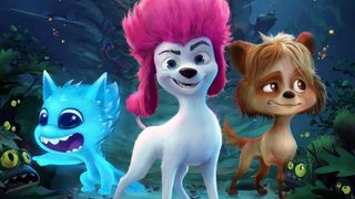 A still from the animated movie 200% Wolf of three colorful wolf characters