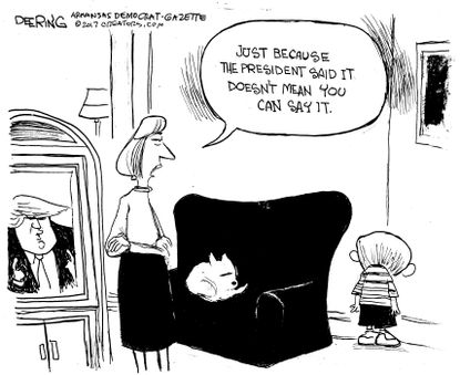 Political cartoon U.S. Trump speech diplomacy