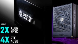 Official render of the Cooler Master X Mighty PSU's 2800W variant with flaunted 2X Xeon/EPYC and 4X RTX 4090 support.