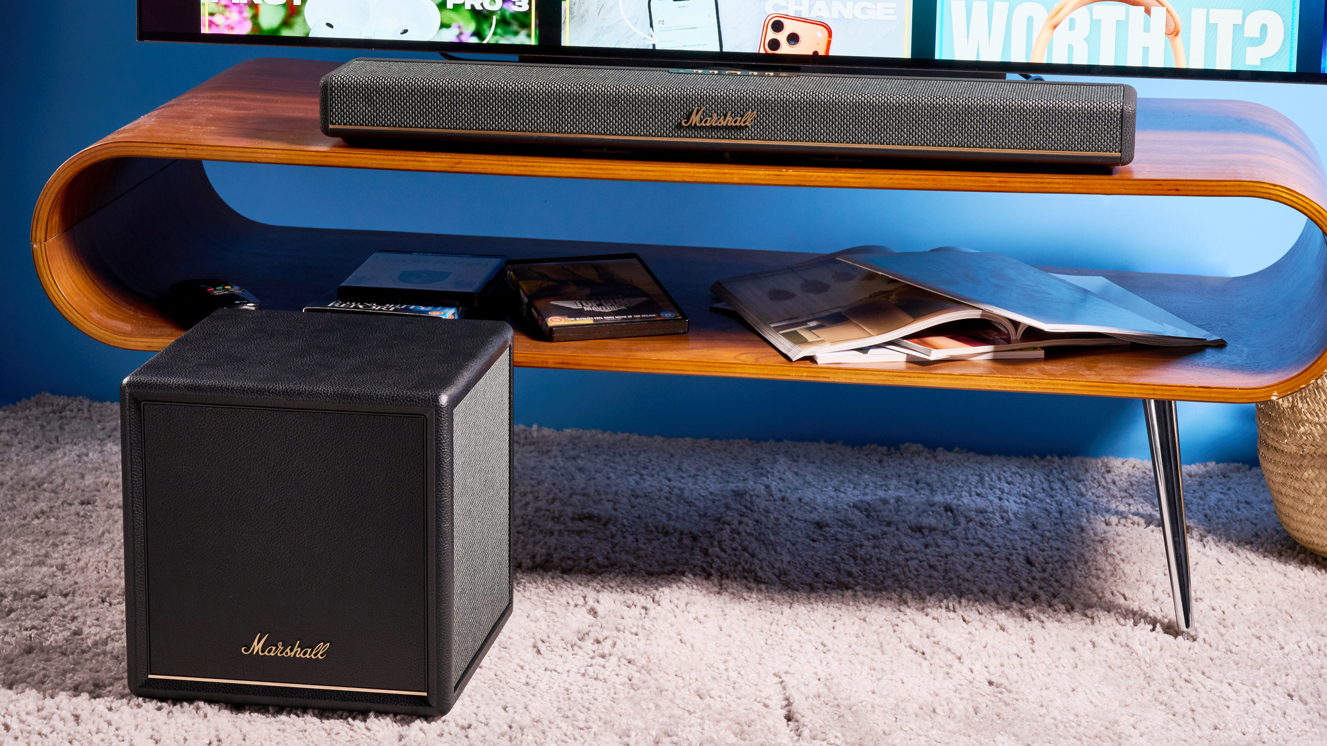A Marshall Heston 60 compact mid-range soundbar in black