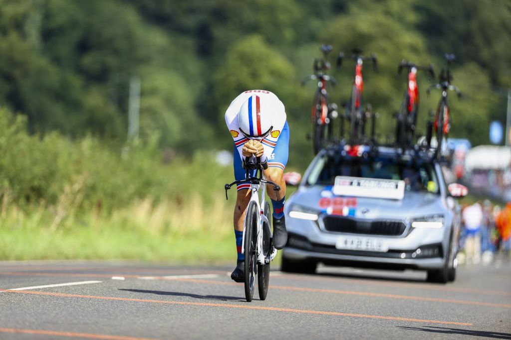 British Josh Tarling of Ineos Grenadiers pictured in action during the elite men time trial race at the UCI World Championships Cycling in Glasgow Scotland Friday 11 August 2023 UCI organizes the worlds with all cycling disciplines road cycling indoor cycling mountain bike BMX racing road paracycling and indoor paracycling in Glasgow from 03 to 13 August BELGA PHOTO DAVID PINTENS Photo by DAVID PINTENS BELGA MAG Belga via AFP Photo by DAVID PINTENSBELGA MAGAFP via Getty Images