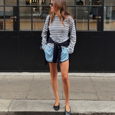 An image of a woman wearing flats with fall outfit 2026