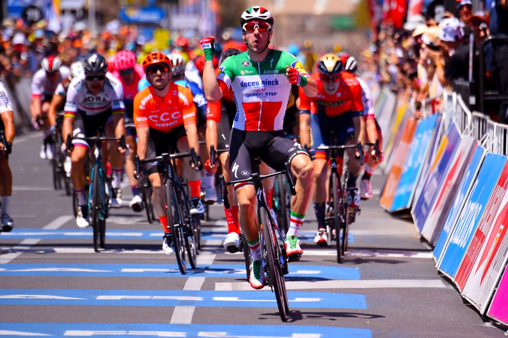 Elia Viviani (Deceuninck - Quick-Step) celebrates his first win of 2019