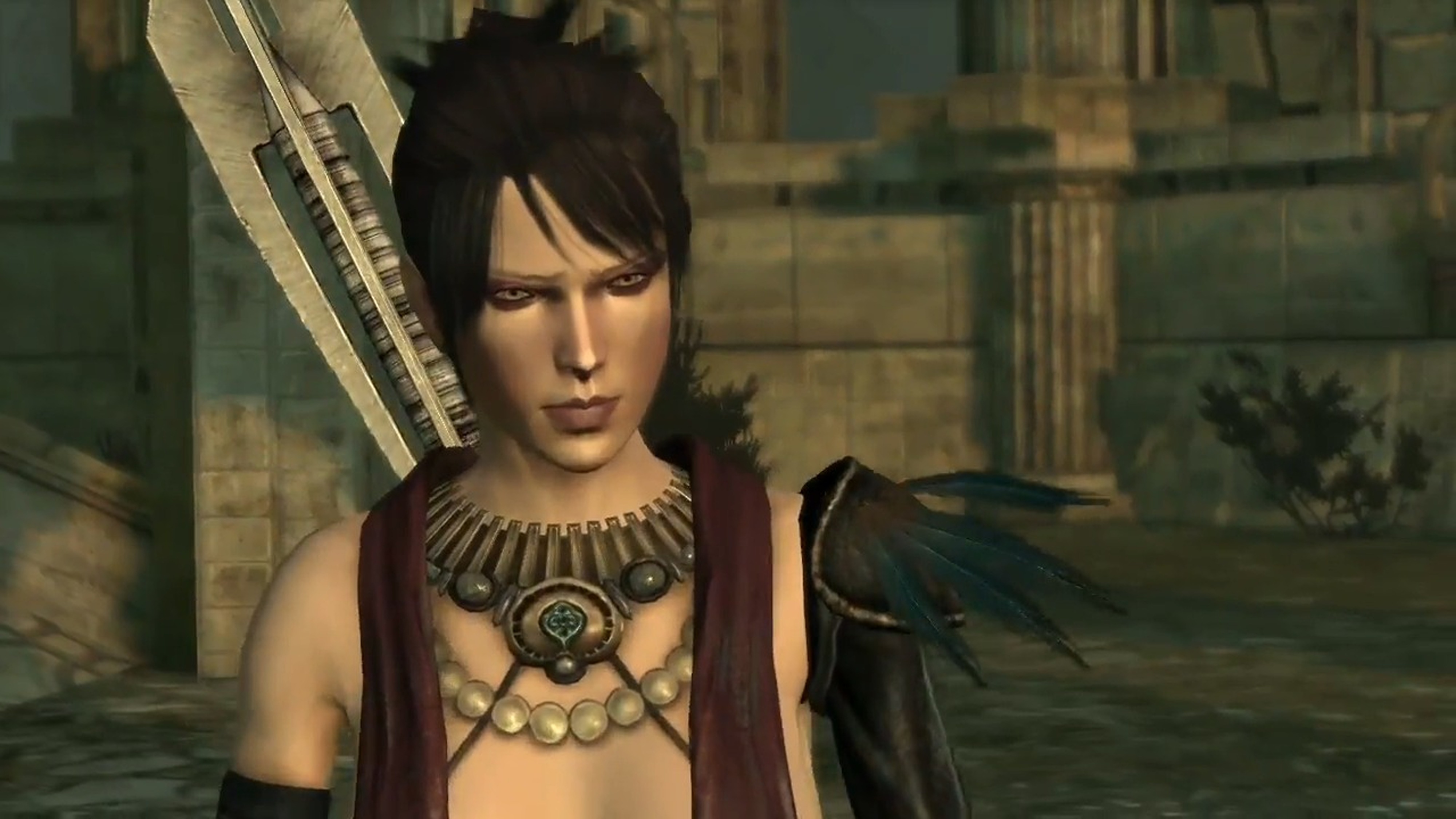A screenshot depicting the witch Morrigan in Dragon Age: Origins - Ultimate Edition.