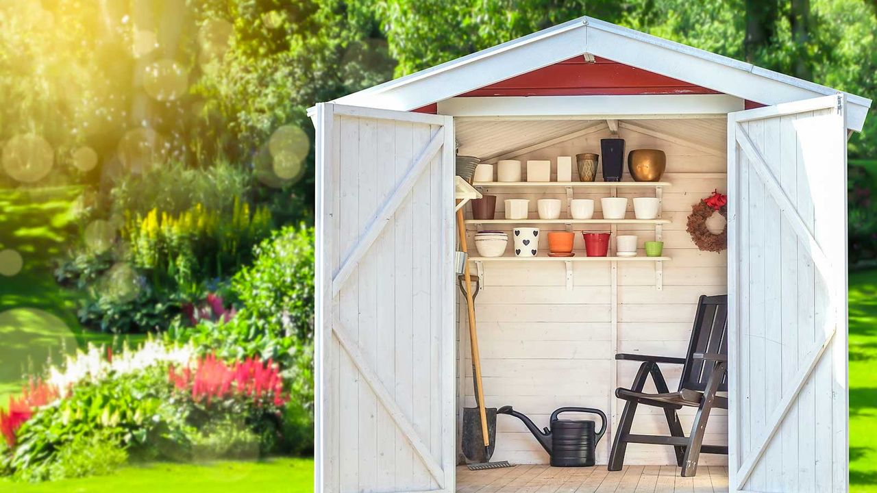 garden shed with doors open