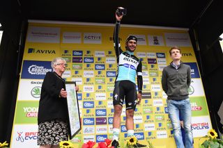 Fernando Gaviria on the podium after winning Stage 4 of the 2015 Tour of Britain (Watson)