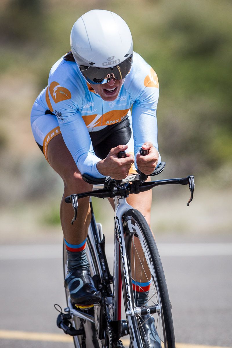 Julie Emmerman (Amy D Foundation) going hard on the way to the turnaround.