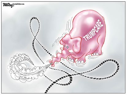Political cartoon U.S. GOP health-care bill Trumpcare hot air